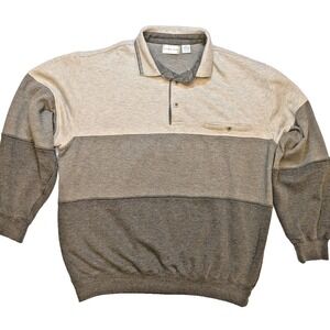 Taylor & Henry 2XLT Long Sleeve Colorblock Polo Sweatshirt Pullover Gray Striped